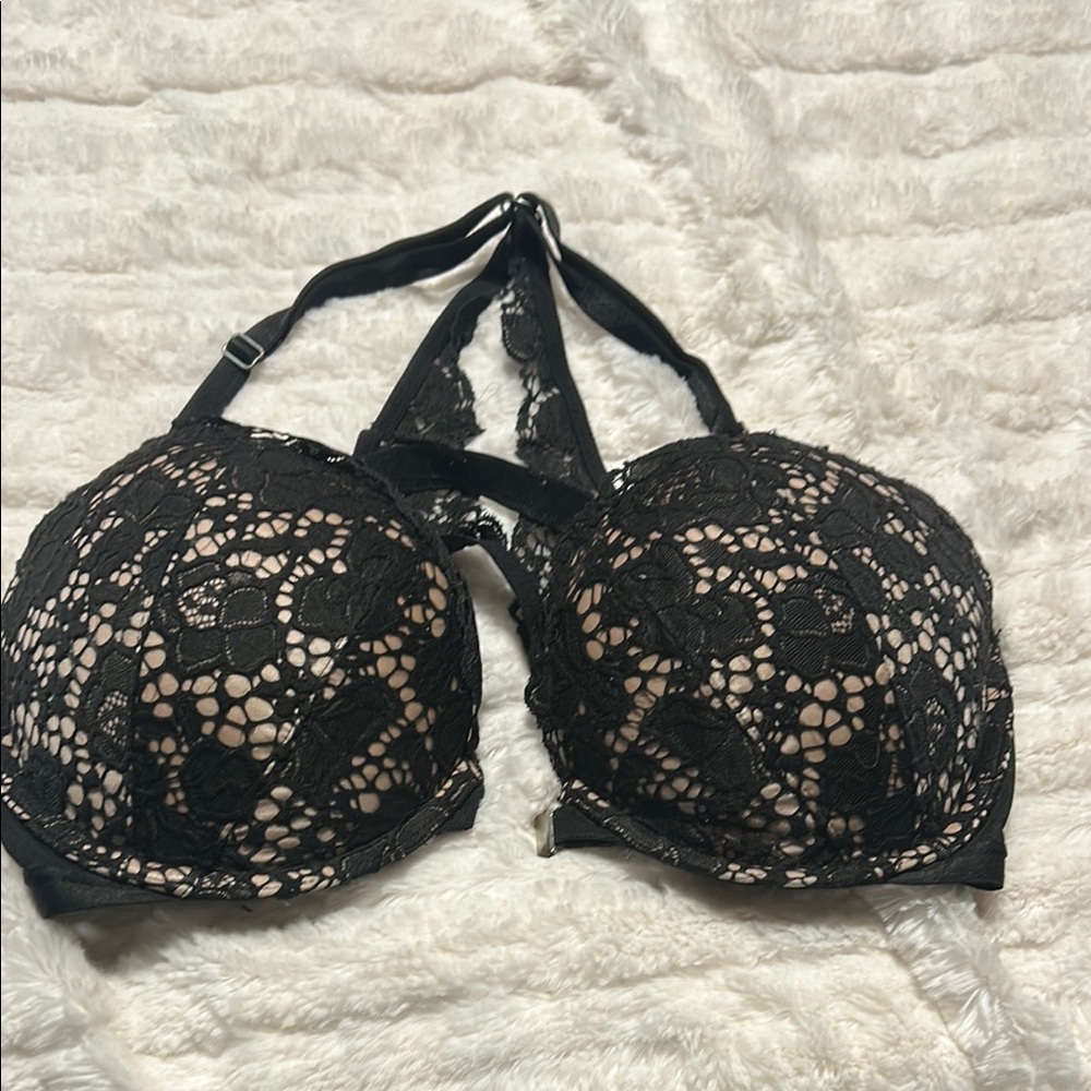 Victoria Secret Vwry sexy Push-up front clasp Black Lace Bra with race back